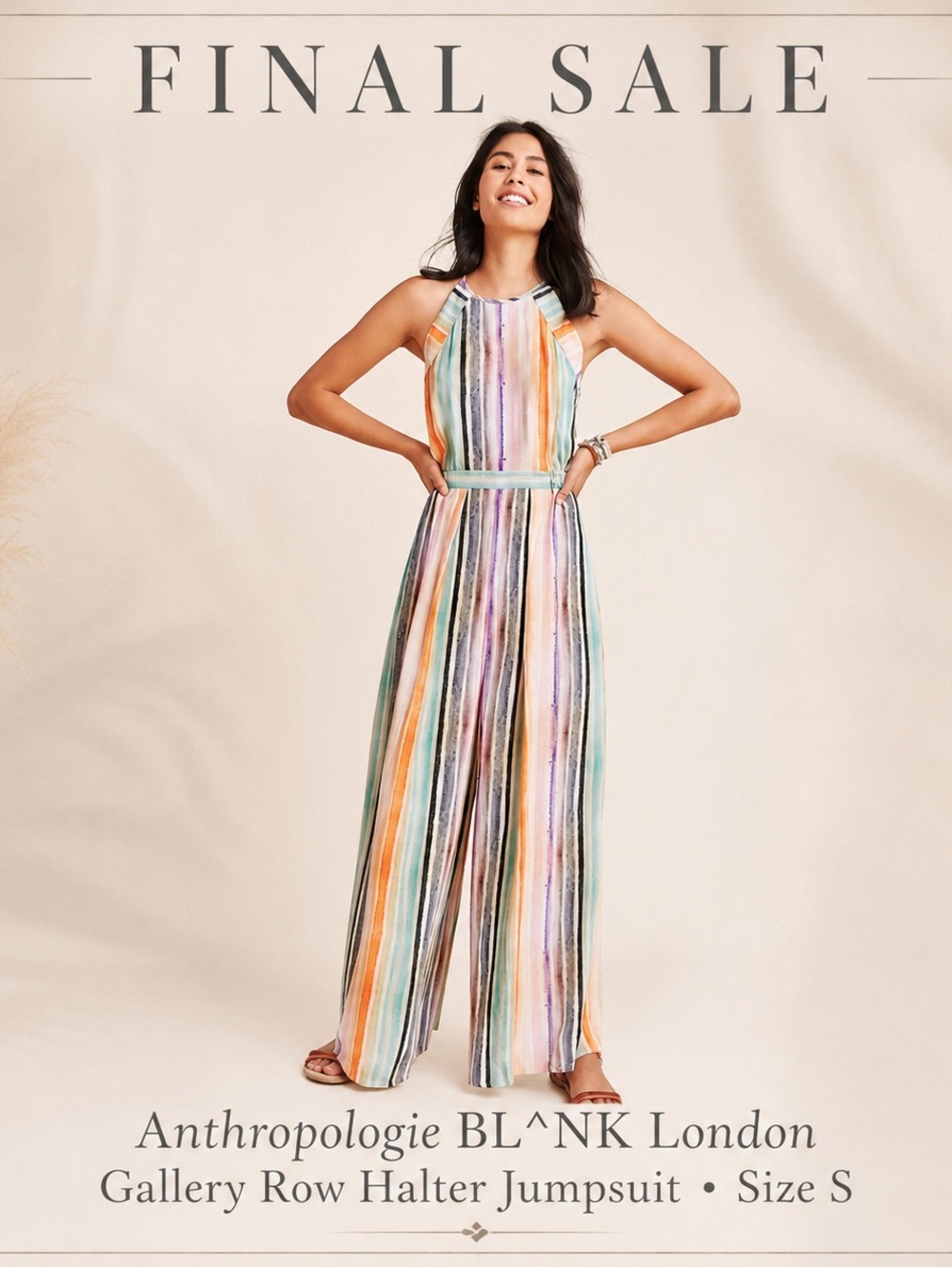 Anthropologie BL^NK London Gallery Row Rainbow Striped Halter Jumpsuit Small